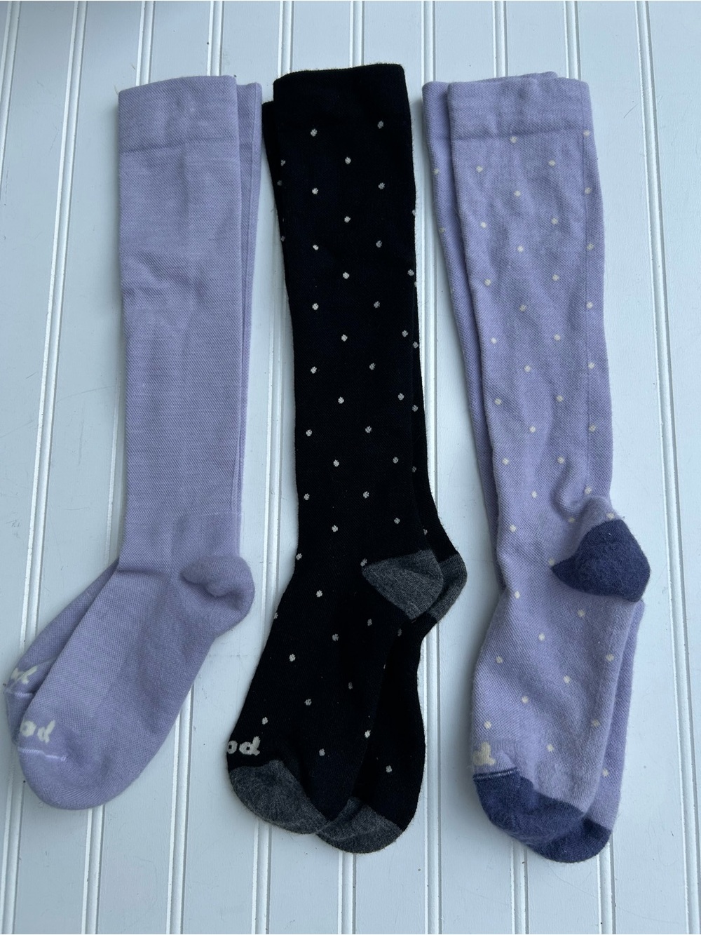 Pacas Socks Compression Knee-High Dot Pattern Lavender Black Lot of 3